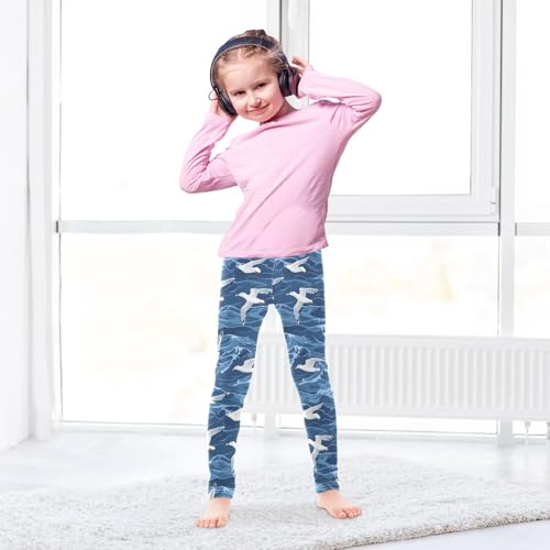 ALAZA Girls' Leggings Children's Yoga Pants Skinny Printed Dance Sea Waves Seagull Comfortable 4T3