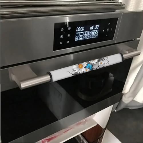 Image of Refrigerator Door Handle Covers Set of 6 Protective Waterproof Kitchen Electrical Appliance Decor Handles for Fridge, Microwave, Oven, Kitchen Cabinet, Daisy Butterfly Gray