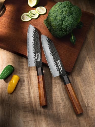 Image of Professional 7 inch Japanese Santoku Knife, Handcrafted 5 Layers 9CR18MOV High Carbon Steel Kitchen chef Knife with Ergonomic Rosewood Handle and Luxury Sandalwood Box (Personalized Design)