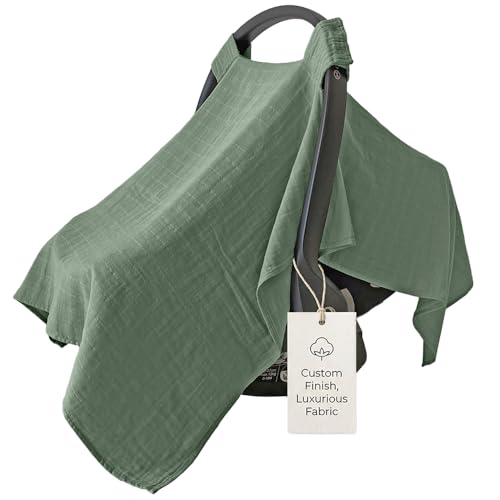 Image of MOZAH Baby Car Seat Cover - Roman Green - 100% Organic Muslin - Soft, Breathable and Lightweight, Baby Infant Car Seat Essentials