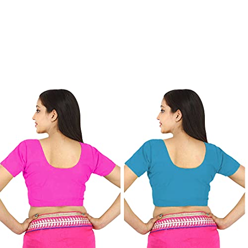 Image of Namita Women's Rubia Cotton Half Sleeve Blouse Combo (U-COT-COM-2-PINK-CYAN-40 Pink, Cyan 40)