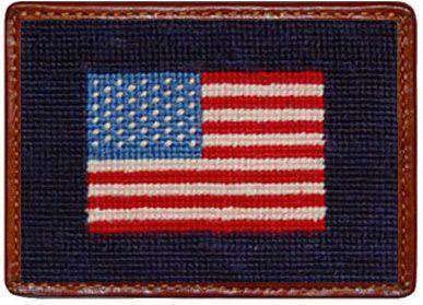 American Flag Needlepoint Credit Card Wallet in Navy by Smathers & Branson