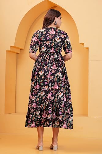 Image of The Moon Star Women's Cotton Floral Printed Anarkali Maternity Feeding Kurti | Breastfeeding Dress for Mothers | Zipper Feeding Kurti, Nursing Kurti, Comfortable and Trendy Maternity Wear