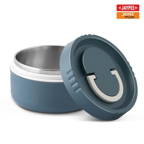 Image of Jaypee Plus Snackpac Airtight Leakproof Container 400 ml Lunch Box for School, Office, Ideal for Snacks and Meal, Keeps Food Hot & Fresh Inner Stainless Steel Easy to Carry Handle, Mirror Grey