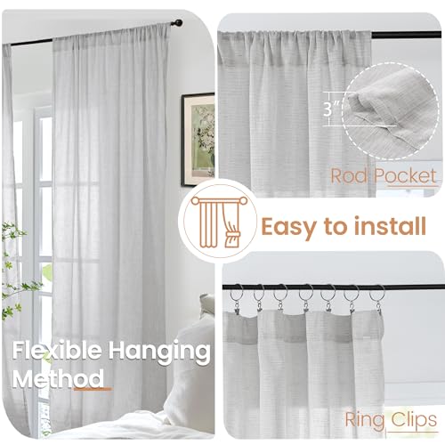 Image of BGment Light Grey Linen Curtains 40 Inch Length - Rod Pocket Kitchen Drapes Light Filtering for Bathroom Window Lightweight, 2 Panels Set, 42 X 40 Inch