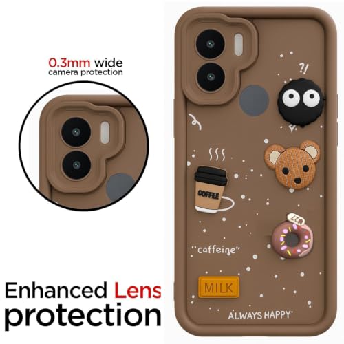 Image of Bintage Cute Fun Ball | Taddy Cartoon 3D Smiley Coffee Cup | Milk Donut | Full Protection Rubber Back Cover Compatible for Redmi A1 Plus - Brown