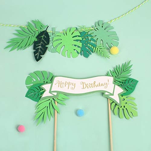 Blumomon Green Dinosaur Birthday Cake Toppers Set Green Leaf Happy Birthday Cake Banner Dinosaur Theme Birthday Cake Decorations for Boy Girl Babyshower Dinosaur Theme Birthday Party Decoration