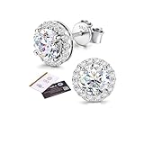 SLLAISS Pendientes de tuerca de halo de moissanita: plata de ley 925 maciza chapada en oro de 18 quilates para mujeres y hombres, hipoalergénicos, delicados, joyería de moissanita para orejas