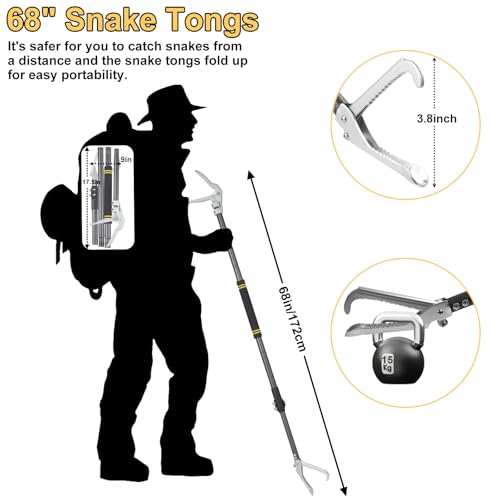 Image of Snake Tongs Heavy Duty, 68 inch Snake Catcher Grabber for Rattlesnake Professional Safe Handling Snake Long Reach Grabber Wide Jaw Handling Tool with Lock Non Slip Foam Handle Sturdy Metal Tubes
