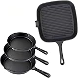 Sartenes de Hierro Fundido,4 Piezas Multifuncional Sartén para Freír,Sartenes Antiadherente Freír,Sarten Hierro...