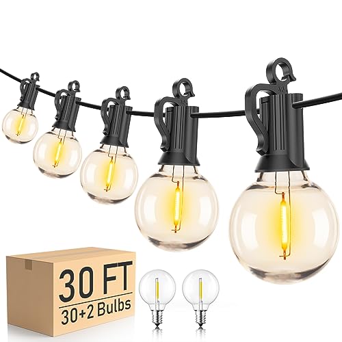 Brightown Outdoor String Lights – Globe Patio Lights 30 Ft with 30 G40 Shatterproof Bulbs, Waterproof Connectable Dimmable Commercial Hanging Lights for Backyard, Bistro, Porch, Cafe, Deck