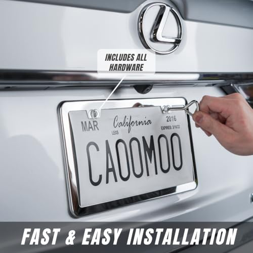 Image of SunplusTrade 2 Stainless Steel Polish Mirror License Plate Frame + Chrome Screw Caps (Silver)