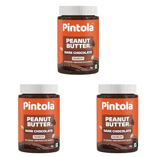 Image of Pintola Peanut Butter Chocolate Flavour Crunchy 1kg - 18.6g Protein & 5.2g Dietary Fiber, Made with Premium Roasted Nuts & Cocoa, Gluten Free, Zero Cholesterol & Trans Fat, Vit E & B3, Dark Chocolate