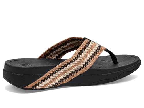 Image of FitFlop, Womens, Surfa Stripe-Webbing Toe-Post Sandals, Black Mix, 8.5, Medium