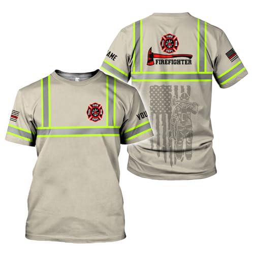 Custom Firefighter Reflective Safety Shirt, Firefighter T Shirts for Men, Fire Department Shirt, Fire Rescue Shirt (US, Alpha, Small, 5X-Large, Regular, Regular, RS12)