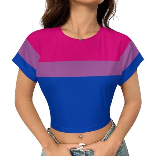 Bisexual Pride Flag Girls Crop Tops Short Sleeve T-Shirts for Teenagers Crew Neck Basic Tee