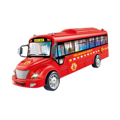 Fenteer Bus Spielzeug für Kinder - Stadtbus-Toys Fahrzeuge, Elektrobus mit Geräuschen und Lichtern, Ornamente, Auto Spielzeug ab 3 Jahren, Feuer Notfall Rot