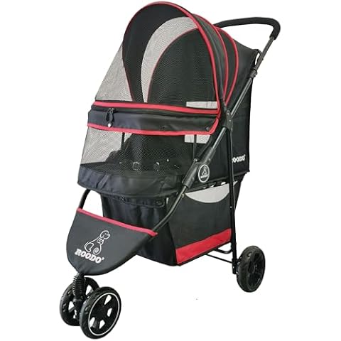 ROODO Escort 3 Wheel Dog Stroller Cat Stroller Pet Stroller for Small Dogs and Cats with Storage Basket and Cup Holder Foldable Lightweight Jogger Pet Gear Travel System (Black/red) Cover