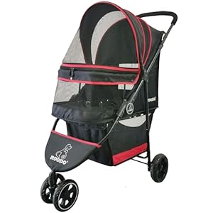 ROODO Escort 3 Wheel Dog Cat Pet Stroller for Small/Medium Dogs Cats Best Lightweight Foldable Portable Compact Jogger Travel All Terrain Pet Gear System Puppy Doggie Bunny Kitty Stroller(Black)