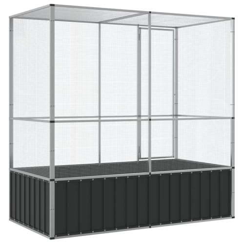 Refined Vogelvoliere mit Stahlgittern Flügeltür Haustierkäfig für Vögel Kaninchen Enten Hühner Vogelkäfig Vogelhaus Voliere Silbern 210,5x107x212 cm Stahl
