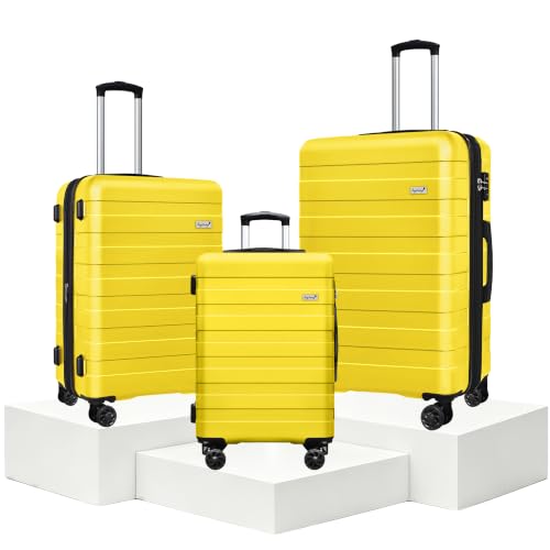 Image of KEYTANG Zebra Luggage Sets 3 Piece, 20 inch Carry On Luggage with Spinner Wheels, Hardside Business Travel Suitcase Set with TSA Lock, Lightweight Suitcase,20 /24 /28 inch,Yellow