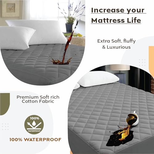 Image of Ayka 100% Waterproof Cotton Quilted Mattress Protector Queen Size Breathable Hypoallergenic Noiseless Ultra Soft Fitted Bed Protector 75x60 inch Mattress /Bed Cover (Queen 75x60 | 6.25x5 ft, Grey)