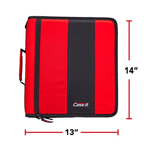 Case-It The Classic Zipper Binder - 2 Inch O-Rings - Multiple Pockets - 800 Sheet Capacity - Comes With Shoulder Strap - Fire Engine Red D-251 #TOP5