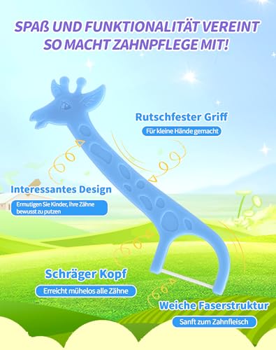 NETONDA Zahnseide Kinder 160 Stück Zahnseide Sticks Kinder Dental Floss mit Kindergerechtem Griff Flossers Kids mit 4 Bunte Griffe in Tierformen - Wachsfrei, Fluorfrei, Bunte Farben (4x40 Stk) – Bild 5
