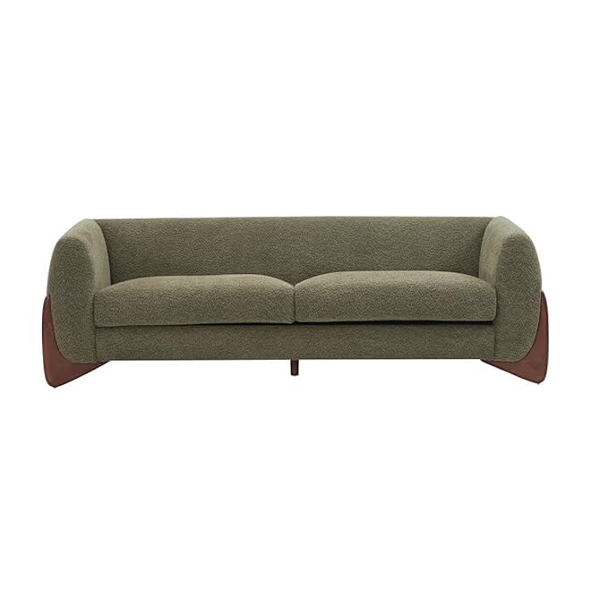 Image of Upholstered 3 Seater Sofa Three Seater Sofa with Wooden Legs for Living Room Hotels & Offices (3 Seater Olive Green)