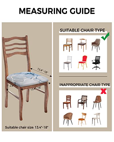 Lidu Blue Marble Seat Covers For Dining Room Chairs Set Of 4, Grey Modern Chair Slipcovers Protector, Ink Painted Abstract Art Stretch Chair Covers Removable Cushion Cover For Kitchen Office #TOP2