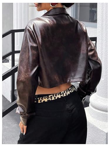 SOLY HUX Women's Cropped Faux Leather Jacket Button Down Motorcycle PU Jacket Outerwear2