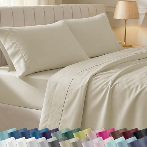 15 Best Sheets of 2025 for the Ultimate Comfort and Style 5 California Design Den Soft 100% Cotton Bed Sheets Queen Size Set, 400 TC Good Housekeeping Award Winner, Silky Smooth Sateen, Deep Pockets, Breathable & Durable Queen Bedding Set - Beige