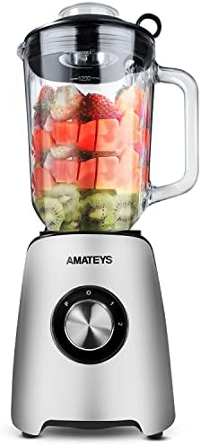 Amateys Quiet Smoothie Blender with 50 Oz Glass Jar,Professional Kitchen Blender for Shakes and Smoothies,Countertop Blender Speed Adjustable for Ice Crush Frozen Fruit Puree Mlikshakes