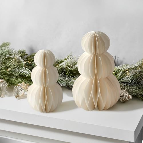LampLust Honeycomb Paper Snowman Winter Decor, 2 Pack White, 6 & 8 in