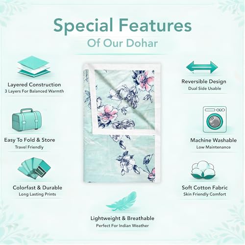 Image of Divine Casa Cotton Dohar for Double Bed 220 x 205 cm, 120 GSM Soft Lightweight Blanket, Breathable Summer AC Quilt for Mild Winter Use