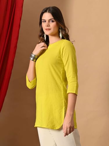Image of Amazon Brand - Tavasya Women Pure Cotton Katha Plain Short Regular Fit Kurti |Short Top| Solid Casual Tunic