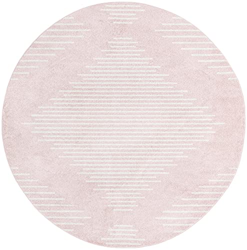 Rugs.com Kai Collection Rug – 10 Ft Round Pink Medium-Pile Rug Perfect for Living Rooms, Kitchens, Entryways