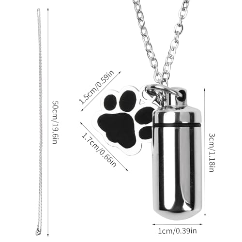 Wisebom Haustier Urnen Schlüsselanhänger, Hunde Asche Flasche Halskette aus Edelstahl, Katze Einäscherung Asche Gedenken Schmuck Tierhaare Hundepfote Andenken Anhänger (Halskette)