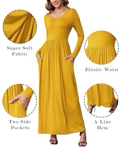 Image of EUOVMY Women's Long Sleeve Loose Maxi Dresses Casual Long Dresses with Pockets