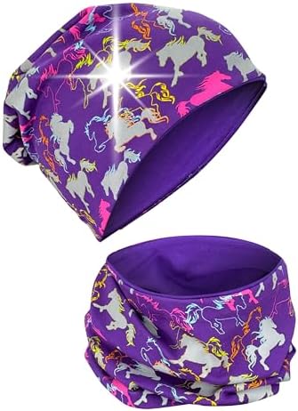 HECKBO 360° Reflektor Kinder Mütze & Loop Schal Set - 95% Baumwolle - weiches & pflegeleichtes Stretch-Material - Beanie Frühling Herbst Winter (48-54 cm)
