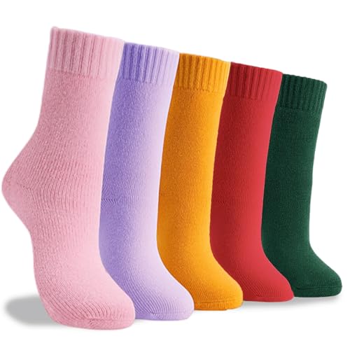 Josnown Thermosocken Damen, 5 Paar Warme und Dicke WollSocken für Damen, Einfarbig Thermo Wintersocken, Größe 35-42