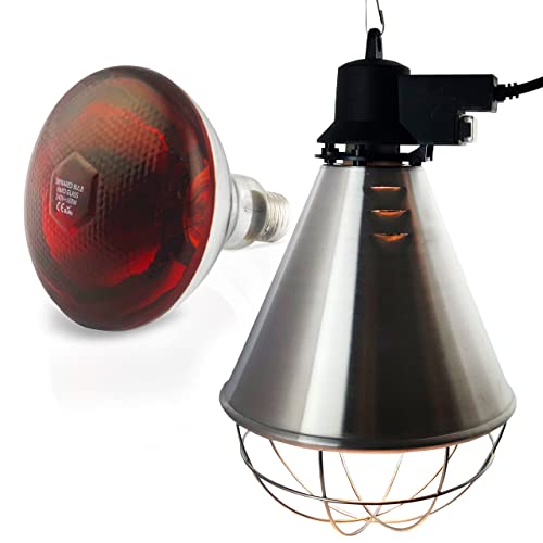 Profi Wärmestrahler 5 meter Kabel mit Sparschalter | Set 175 Watt Rotlichtlampe Wärmelampe E27 | Ferkellampe, Kückenlampe, Wärmelampe Tiere, Hühner, Infrarot Heizstrahler Cover