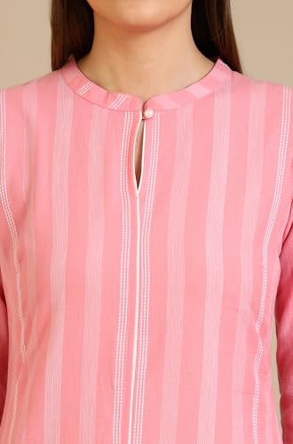 Image of Aurelia Women's Pink Stripe Pure Cotton A-line Kurta