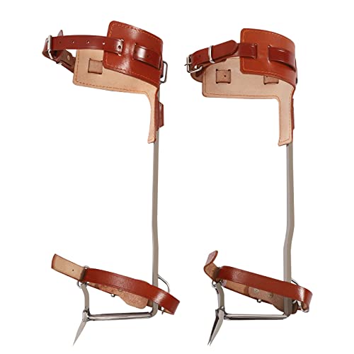 WUSILILU Tree Climbing Spikes Set, Cowhide Leather Tree Gaffs Pads Stainless Steel Spur Gear Climbing Steps Spurs Climber Gaffs Tool for High Altitude Logging Fruit Picking Hunting Equipment