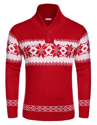 Coofandy Mens Christmas Sweaters Knitted Holiday Sweater Snowflake Pullover Argyle Casual Knitwear Red M #TOP3