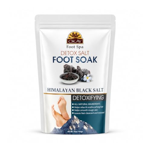Okay Himalayan Black Salt Foot Soak 16 oz - Mineral Foot Soaking Salt for At-Home Foot Care, Relaxing Warm Water Soak for Clean, Refreshed-Feeling Feet, Self-Care and Pedicure Routine