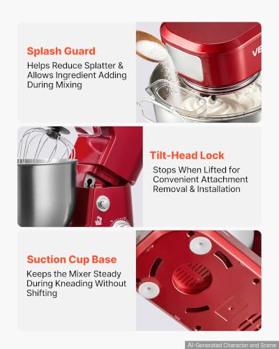 Image of VEVOR 5.3+4.2 Qt Tilt Head Stand Mixer 400W Electric Dough Mixer, 3 Speeds Food Kitchen Mixer with Stainless Steel Bowl, Splash Guard, Dough Hook, Whisk, Beater, for Baking Mixing Whipping