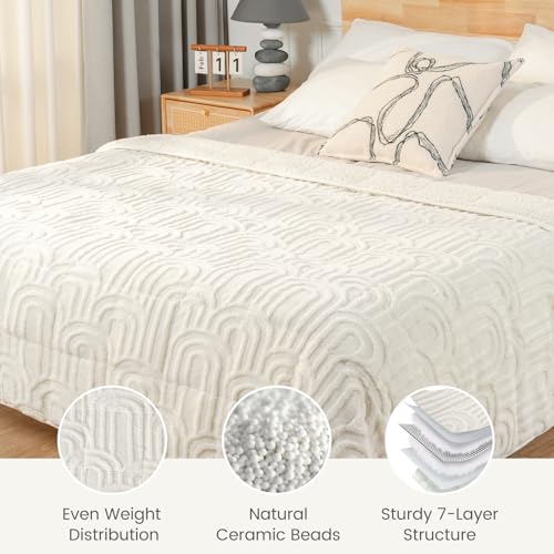 Image of Sherpa Fleece Adult Weighted Blanket Great for Sleep, 20 lbs Dual Sided Soft Fuzzy Heavy Blankets for Couch Bed Sofa, Cozy Warm Arched Jacquard Throw for Winter (Cream White, 60 inch x 80 inch, 20 Pounds)