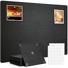 Bulletin Board, 48 x 36 inches Cork Board Alternative, 12 Pack 12"X12"X0.4" Felt Pin Boards for Walls Home Office Decor, Classroom with 60 Adhesive Tabs Black