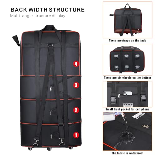 KL10011 Expandable Large Capacity Travel Bag Oxford Cloth Duffel Bag with Wheels Lightweight Waterproof Travel Foldable Suitcase(Black) の商品画像 5